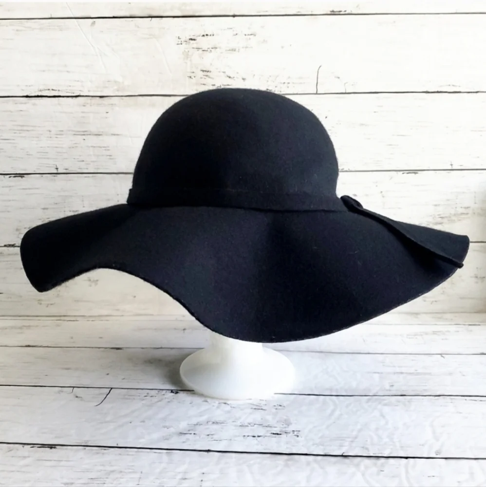 100% Wool Boho Black Floppy Felt Hat 57cm